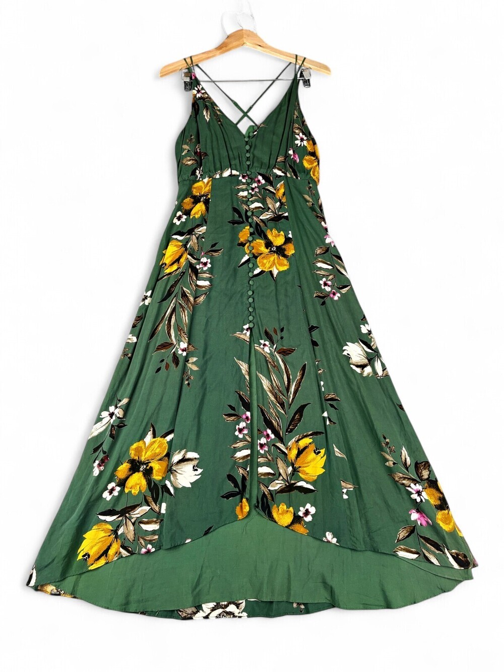 Urban Outfitters Olive Floral High-Low Maxi Dress Size 6